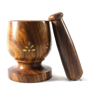 Rustic wood Mortar and Pestle Handmade Crush Spices Garlic Smasher for customized size and cheap price