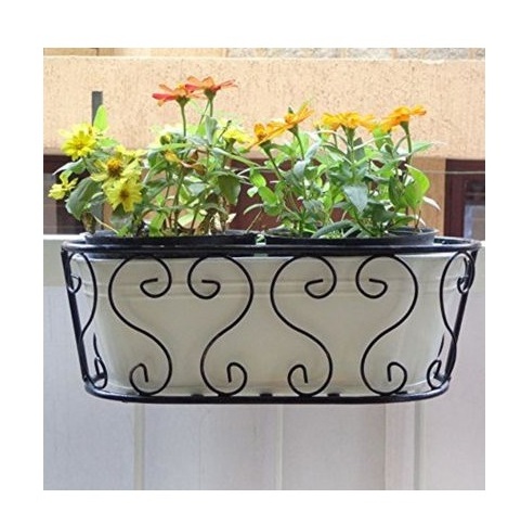 Wholesale manufacture metal planter pot hanger orange color metal Garden Pots & Planters railing hanger