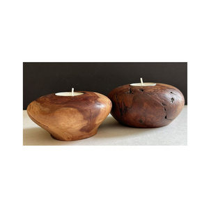 Round mango wood tea light candle holder acacia wooden candle holder for home decorate item at low price