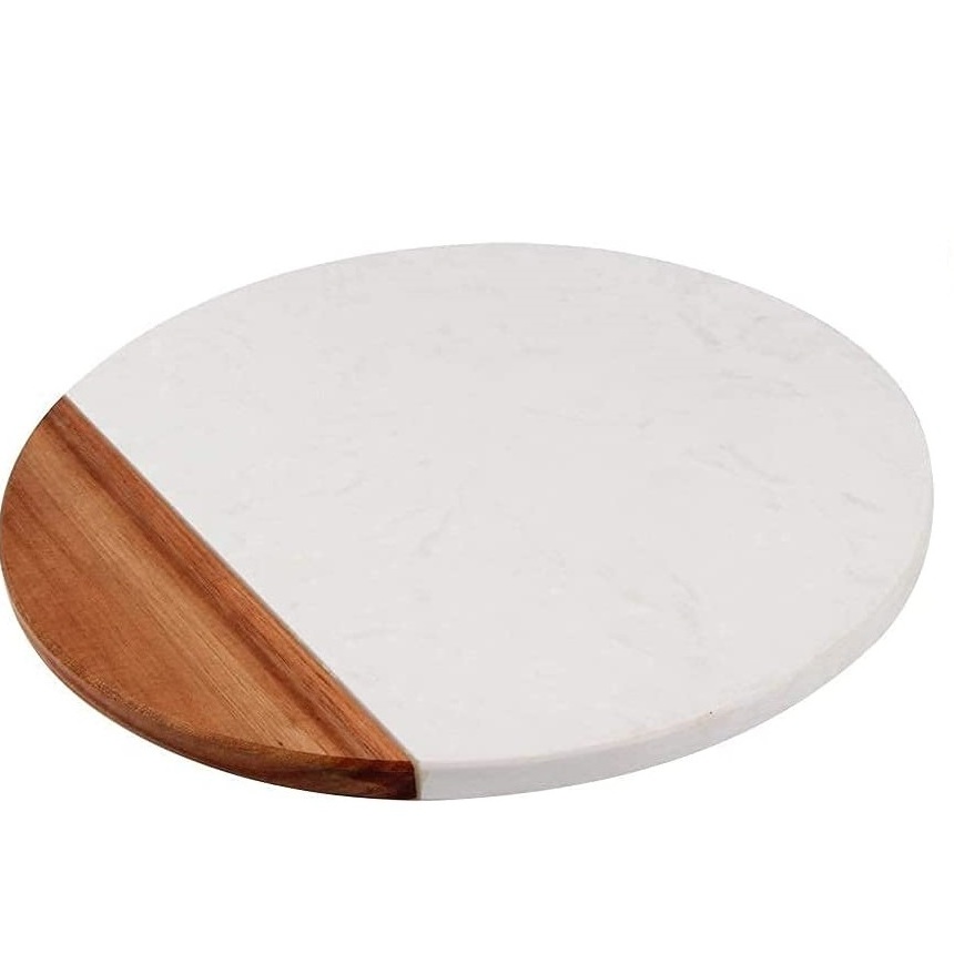 Simple design marble chopping board with brass handle and round shape knife and kitchenware spoon for customized sale