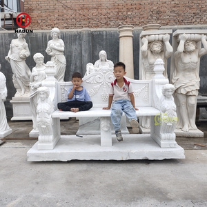 Luxurious Outdoor Garden Hand Carved Natural White Stone Marble Beauty Bench with Back