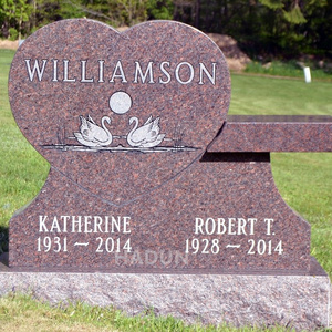 Popular red stone pink granite heart shape headstone with swan design