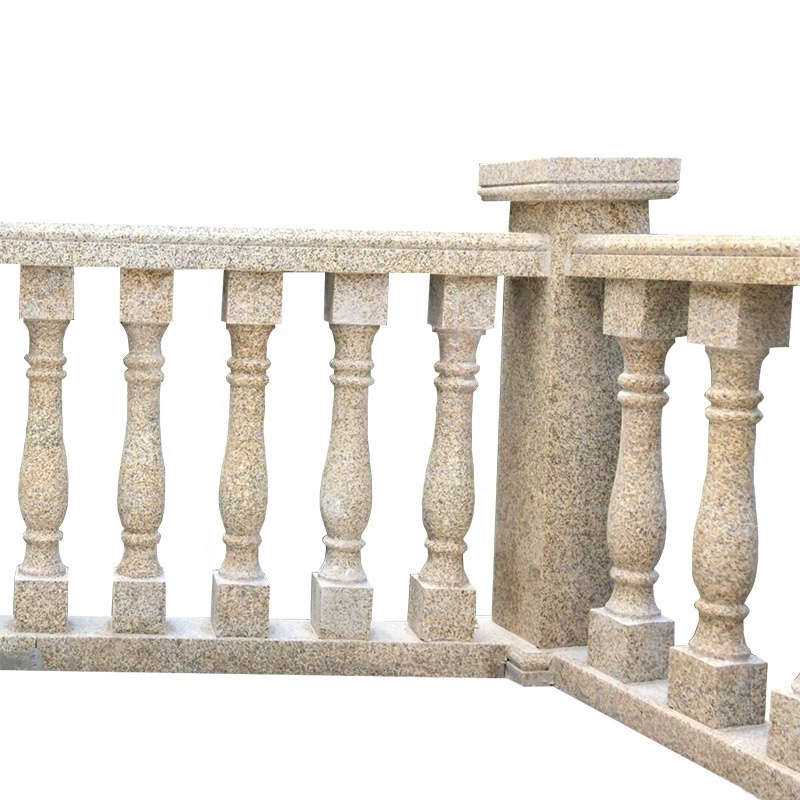 Yellow Granite Stone wall parapet railing column pillar design