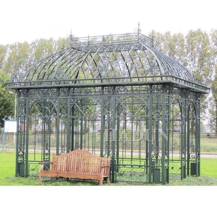 Outdoor antiqu decor large outdoor victorian metal garden gazebo wrought iron pavilion greenhouse