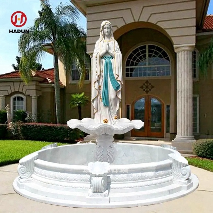 Large Outdoor Virgin Mary Marble Water Fountain With Figure Statue for Sale