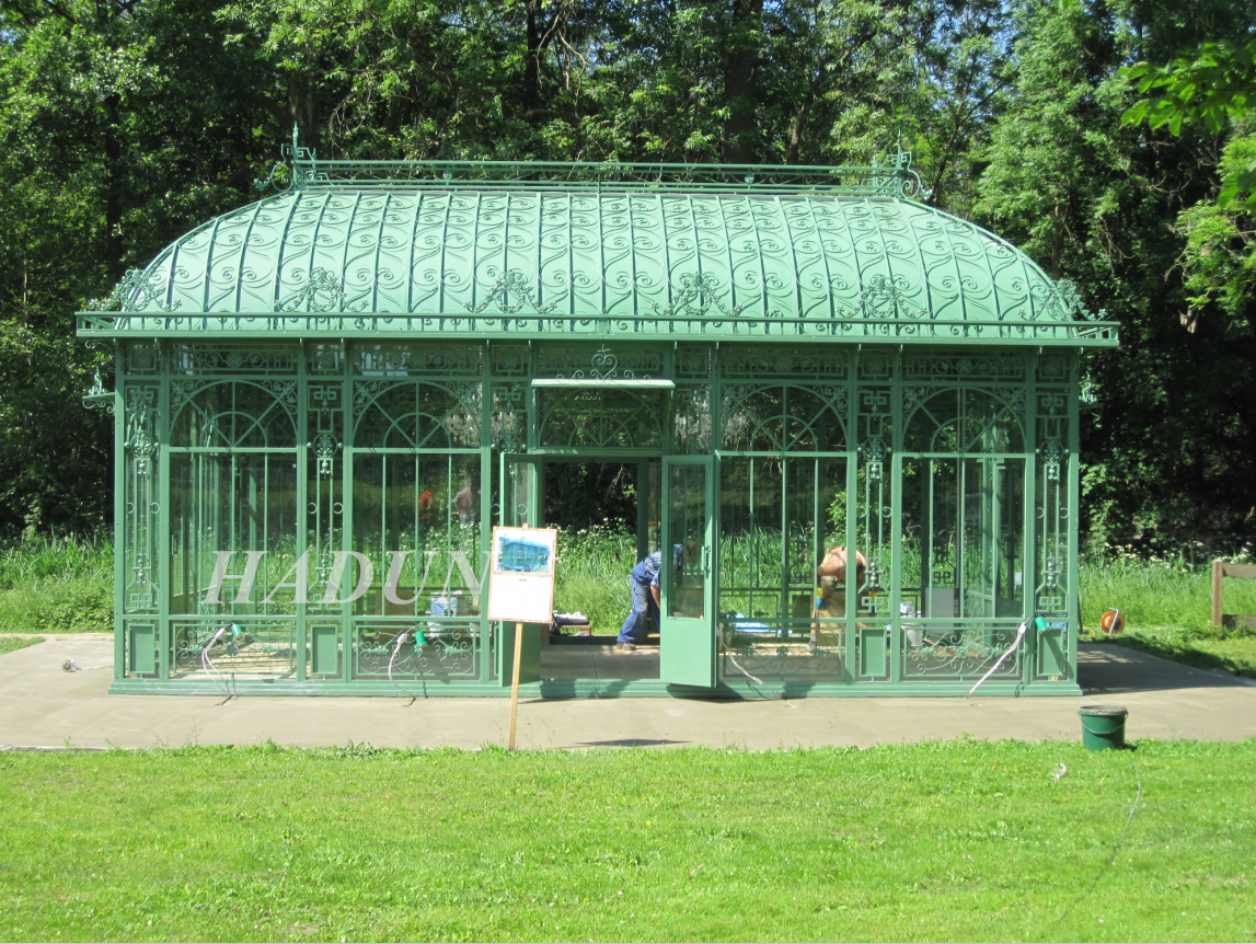 Decorative outdoor large flower house in  metal crafts iron garden gazebo pavilion with glass garden greenhouse