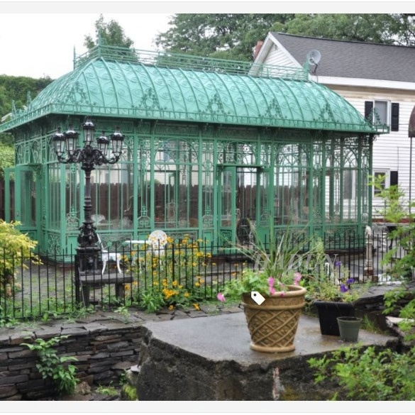 Decorative outdoor large flower house in  metal crafts iron garden gazebo pavilion with glass garden greenhouse