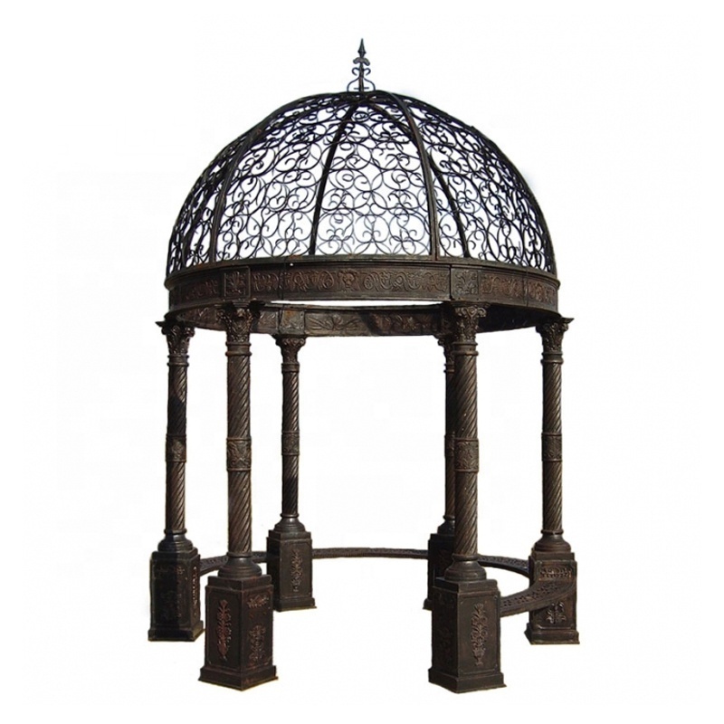 Large Outdoor Yard Decoration Green Metal Garden Art Luxury Square Pavilion Cast Wrought Iron Gazebo For Sale