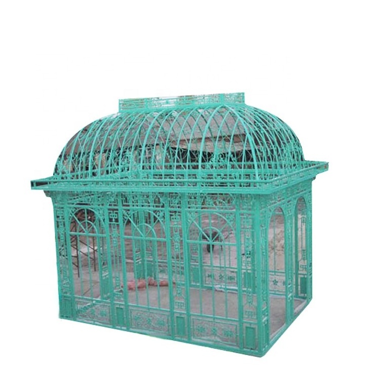 Large Outdoor Yard Decoration Green Metal Garden Art Luxury Square Pavilion Cast Wrought Iron Gazebo For Sale