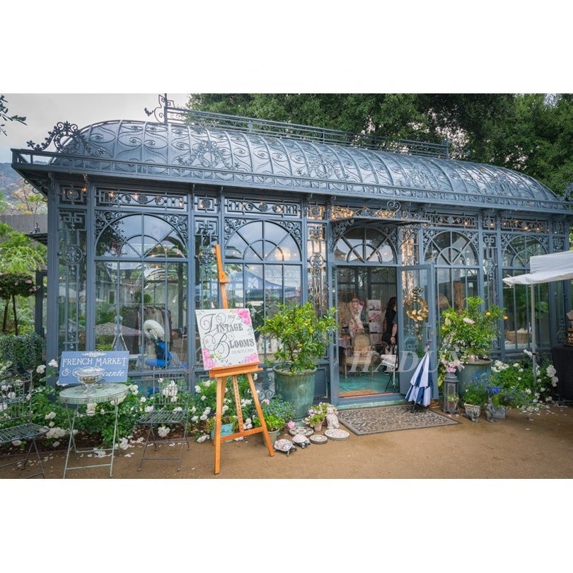 Flower house Garden large glass greenhouse wrought iron gazebo for sale