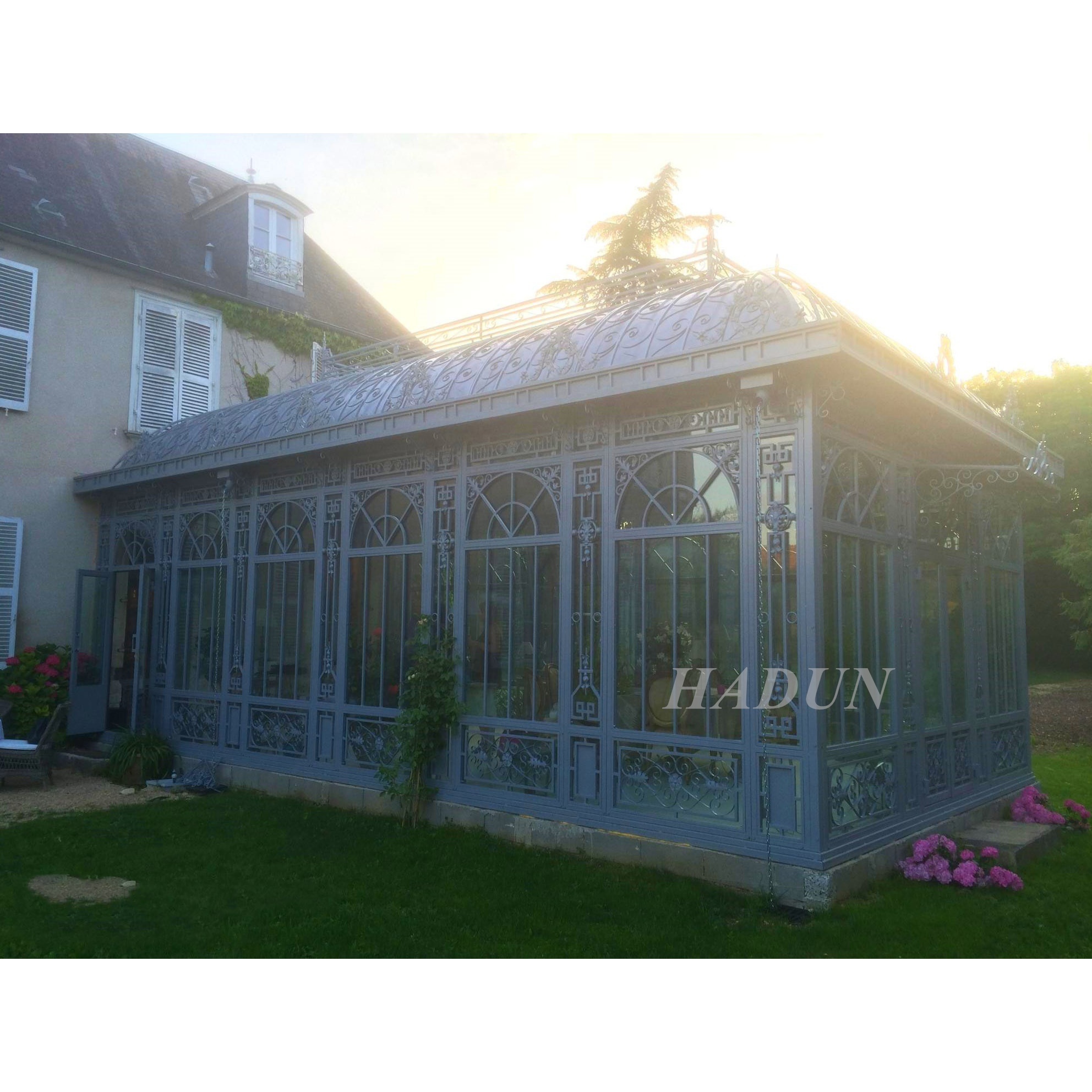 Flower house Garden large glass greenhouse wrought iron gazebo for sale