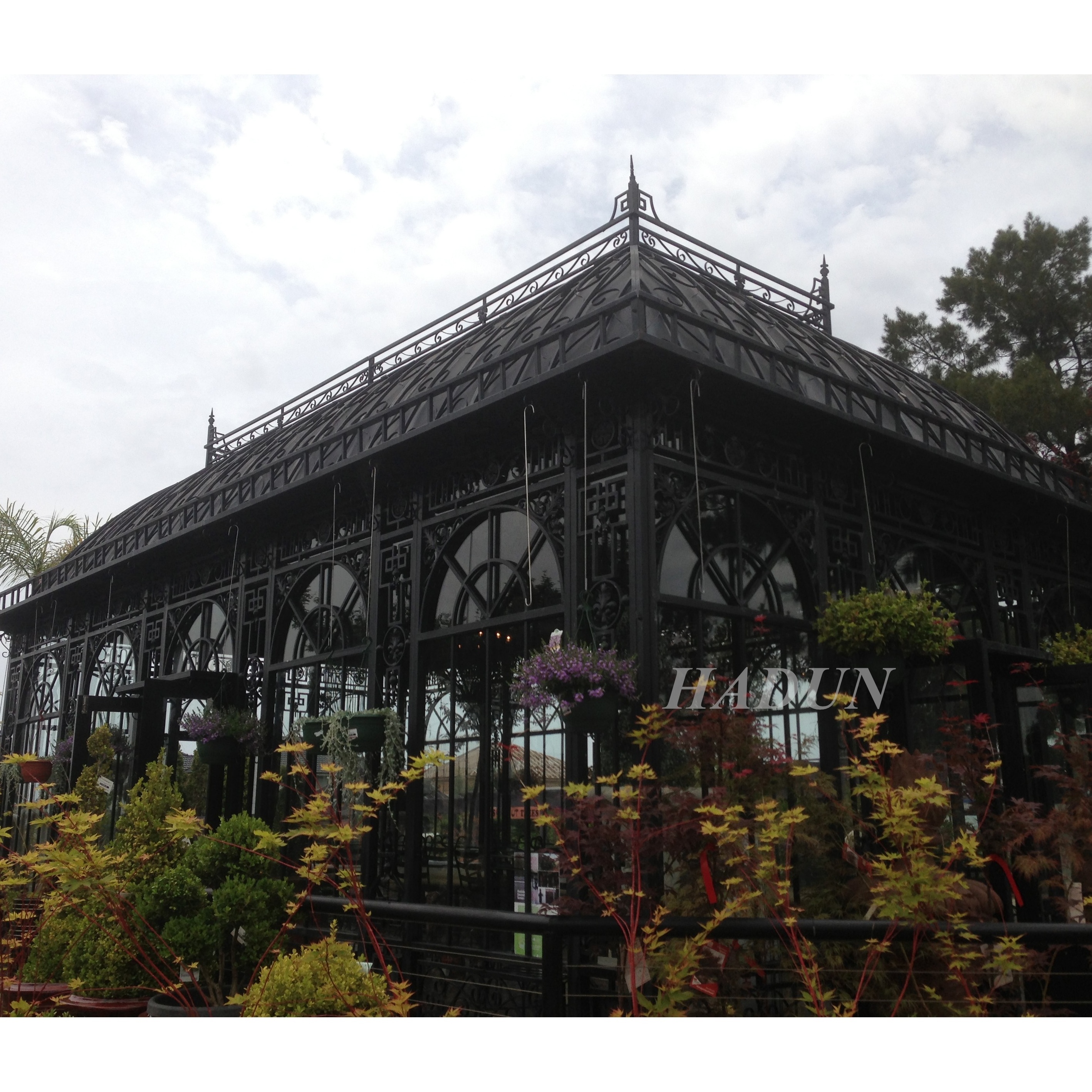 Flower house Garden large glass greenhouse wrought iron gazebo for sale