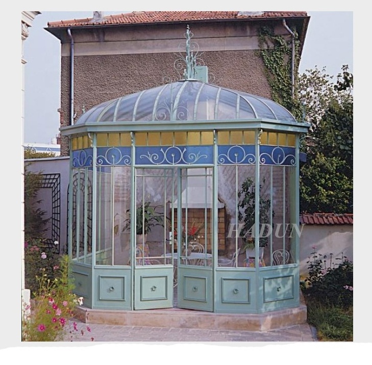 Outdoor Garden Flowers Planting Glass House Wrought Iron Round Gazebo For Sale