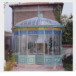 Outdoor Garden Flowers Planting Glass House Wrought Iron Round Gazebo For Sale