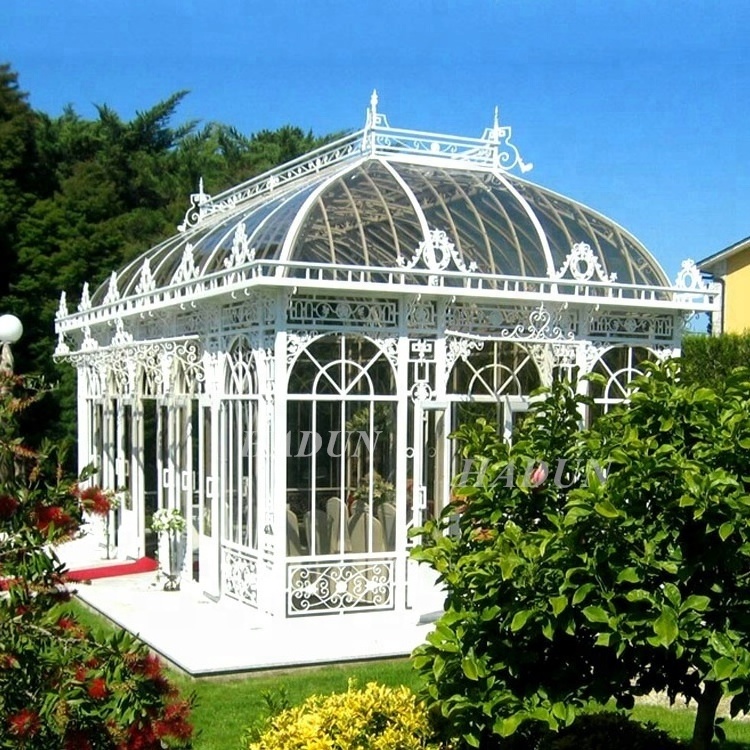 Outdoor Garden Flowers Planting Glass House Wrought Iron Round Gazebo For Sale