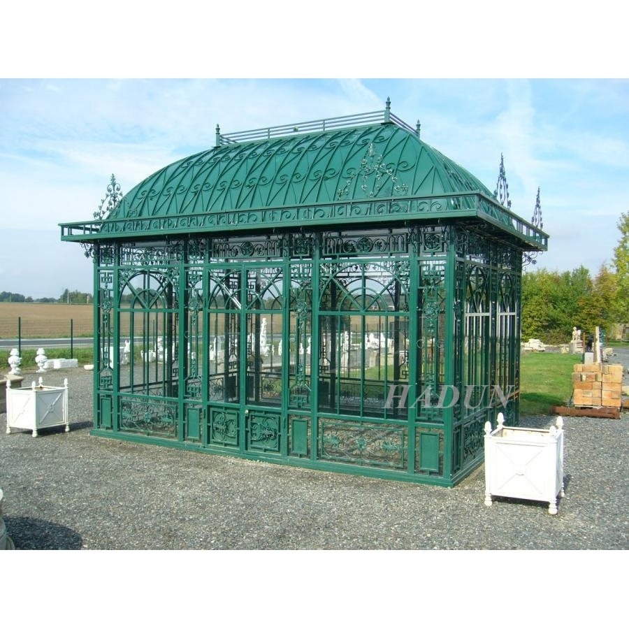 Outdoor Garden Flowers Planting Glass House Wrought Iron Round Gazebo For Sale