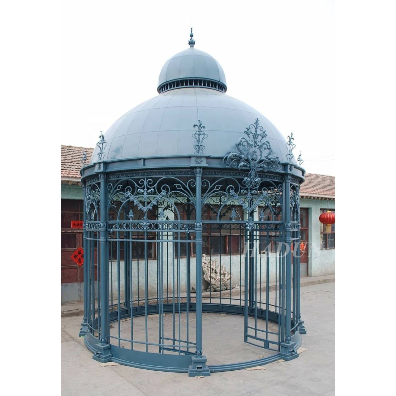 Outdoor Large Decorative Garden Cast Iron Gazebo For Sale