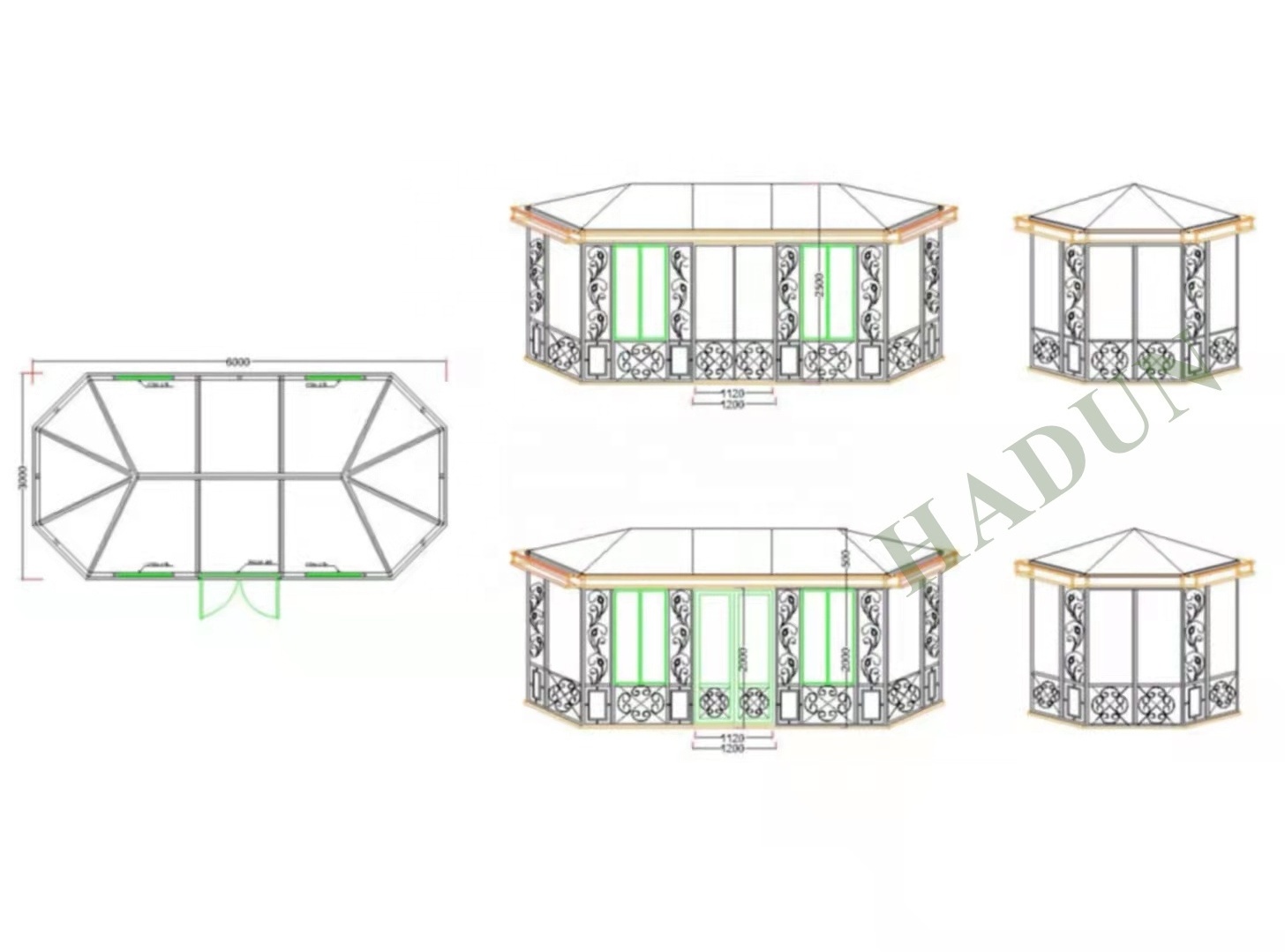 Outdoor Garden Decoration Large Gazebo for Sale Sun Room Orangery Wrought Iron Customized Support Plastic with Wooden Crate