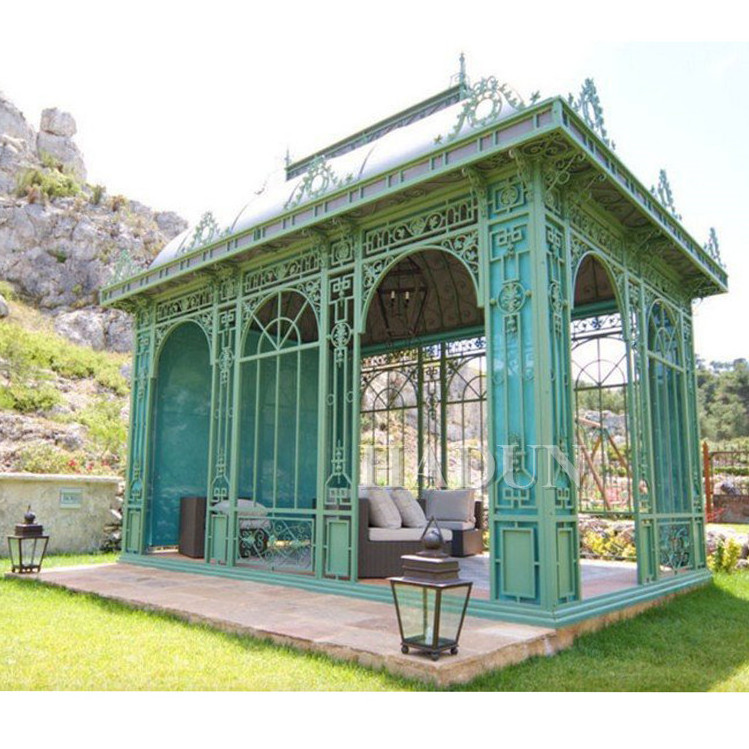 Outdoor rectangular restaurant wrought iron metal pavilion gazebos large pavilion gazebo with metal roof