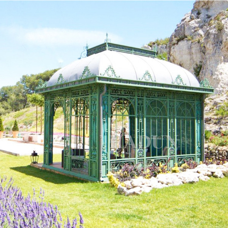 Outdoor rectangular restaurant wrought iron metal pavilion gazebos large pavilion gazebo with metal roof