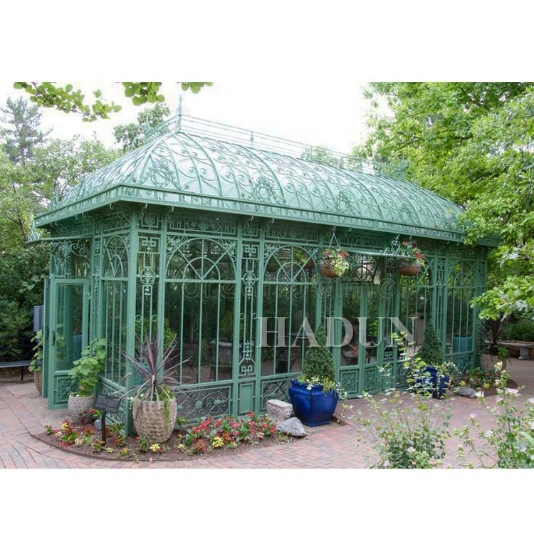 Outdoor big size garden modern iron steel and glass pavilion gazebo garden used wrought iron Metal Roof gazebos