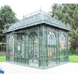 Outdoor big size garden modern iron steel and glass pavilion gazebo garden used wrought iron Metal Roof gazebos