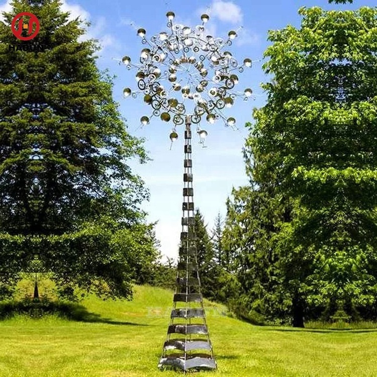 Metal stainless steel art wind kinetic sculpture 3D interactive kinetic sculpture wall spinner with kinetic sculpture led