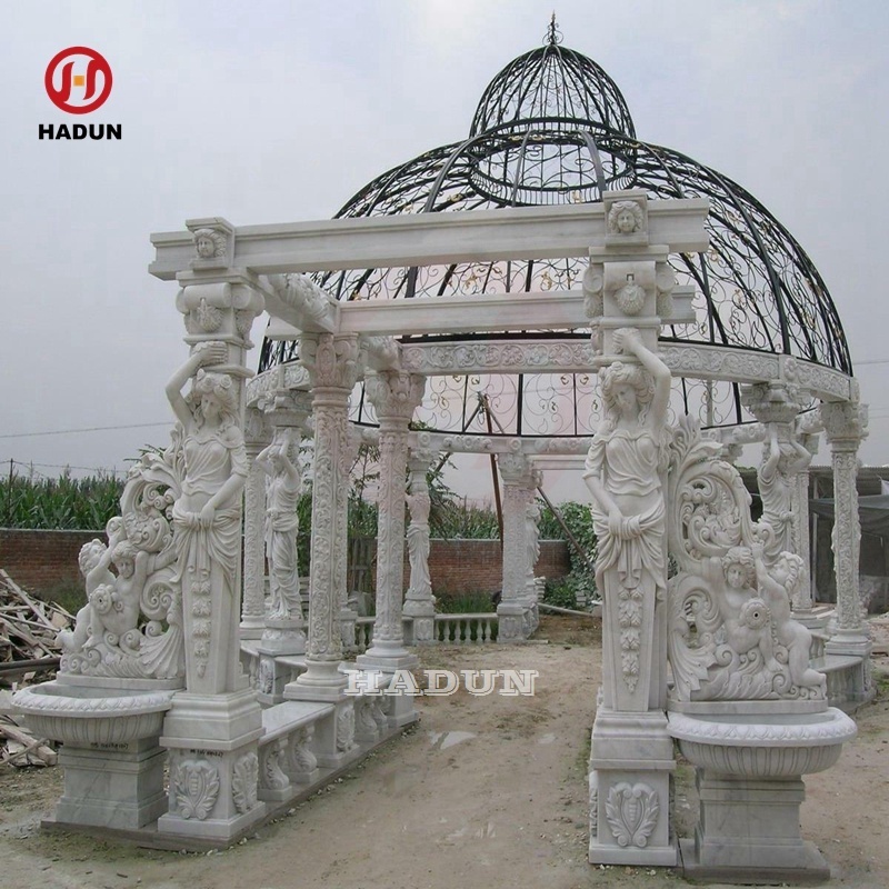 Hand carved modern outdoor garden lady statue life size natural stone marble gazebo