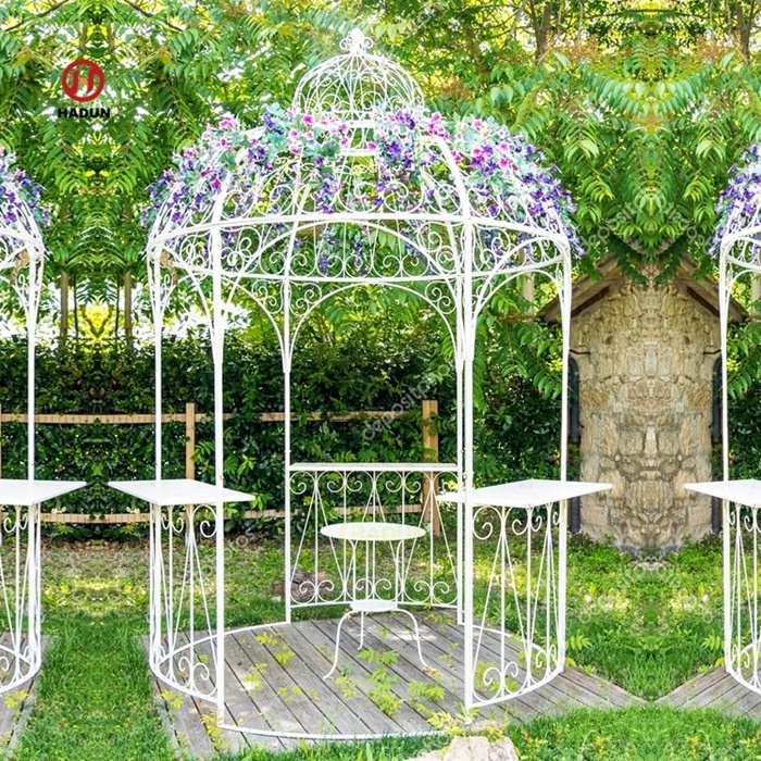 Outdoor Garden White Wedding Wrought Iron Gazebo White Iron Gazebo for Sale