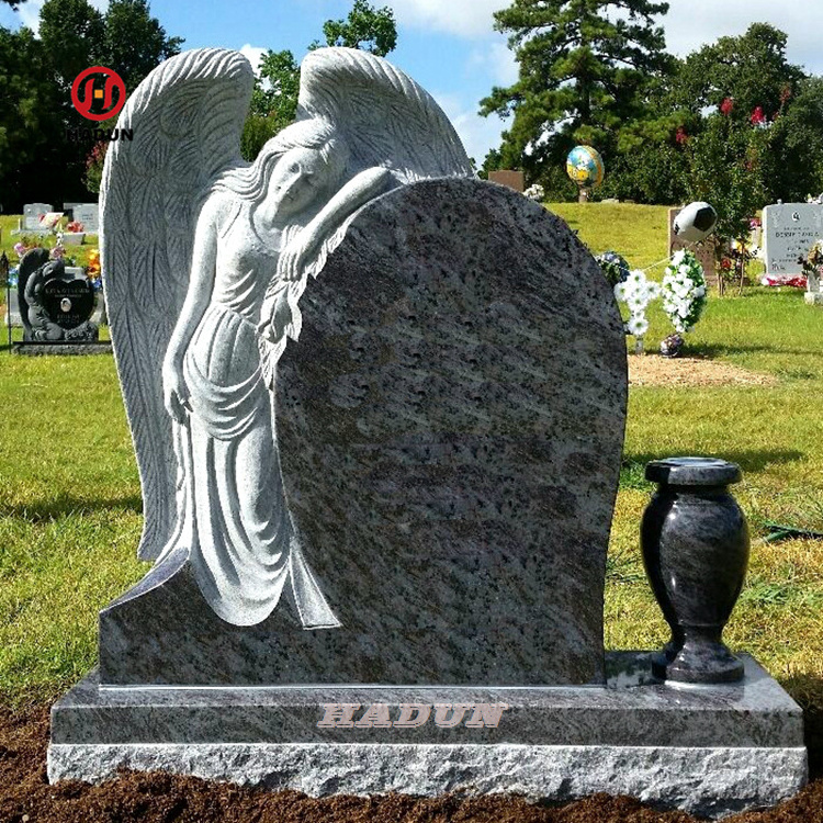 High Quality Black Granite and White Marble Angel Monument Tombstone Headstone