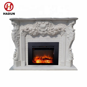 Flower Carved White Marble Stone Fireplace Surround