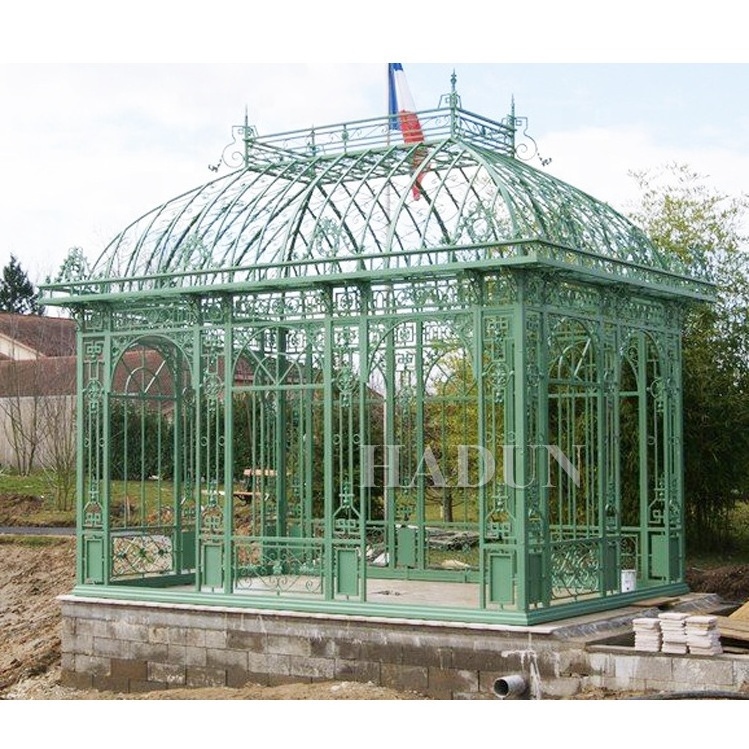 Outdoor antiqu decor large outdoor victorian metal garden gazebo wrought iron pavilion greenhouse