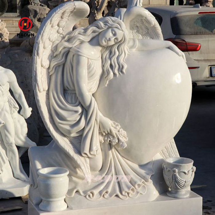 Hot sale Custom White Heart Angel Granite Marble Tombstone Monuments Memorials headstones