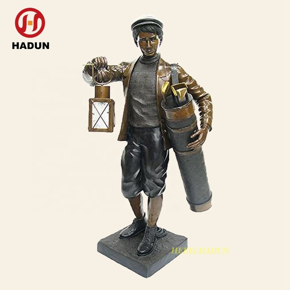 Outdoor Bronze Golf Boy Lamp Statue Metal Garden Light