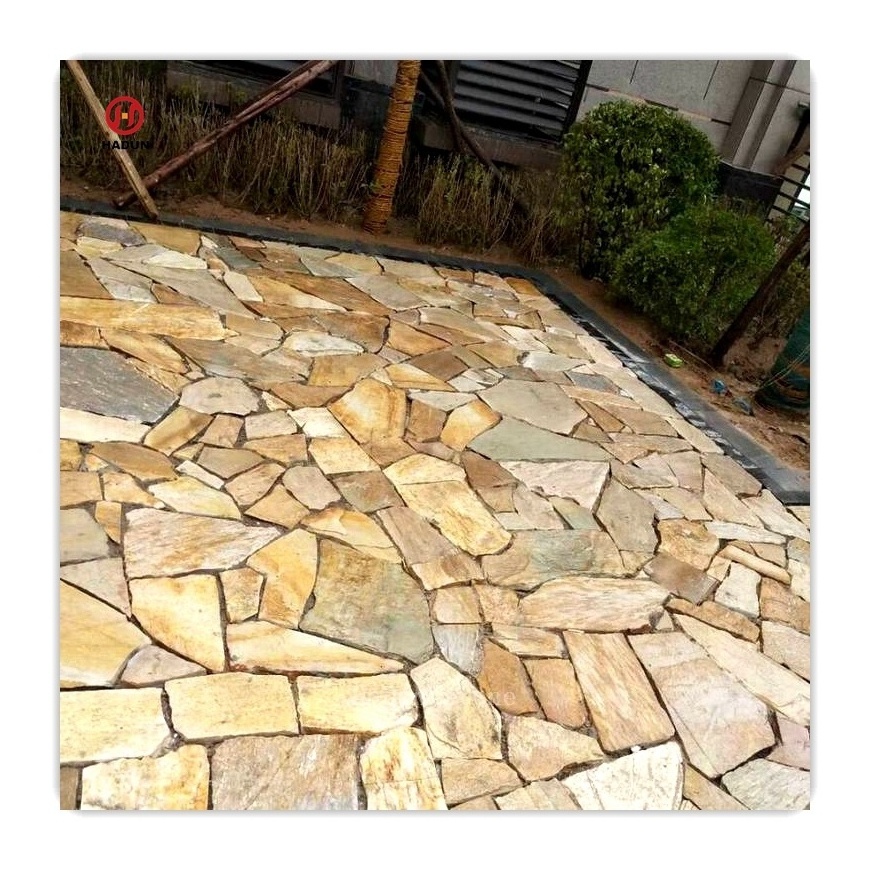 Irregular Random Size Multi Yellow Landscape Flagstone Stepping Stone For Outdoor Garden