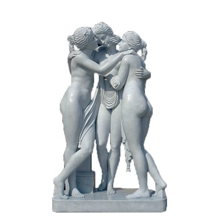 Cheap price outdoor beautiful three graces marble nude woman statue