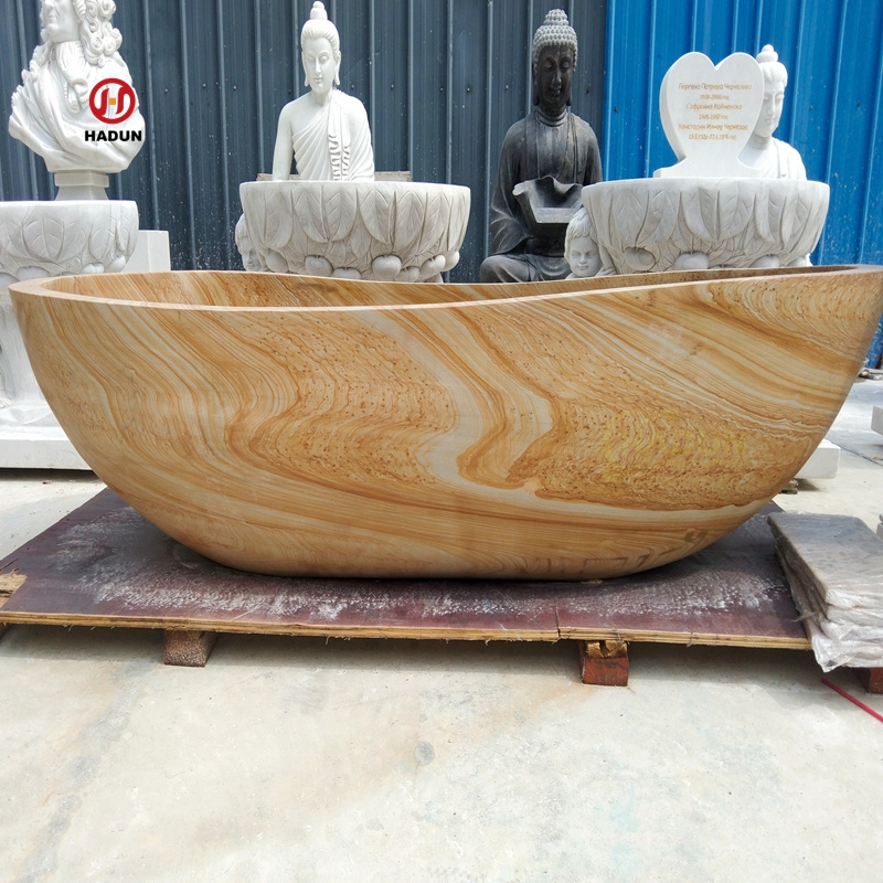 Home Indoor Modern Design Freestanding Hand Carved Bath Tub Beige Marble Stone Bathtub Natural Marble Bathtub