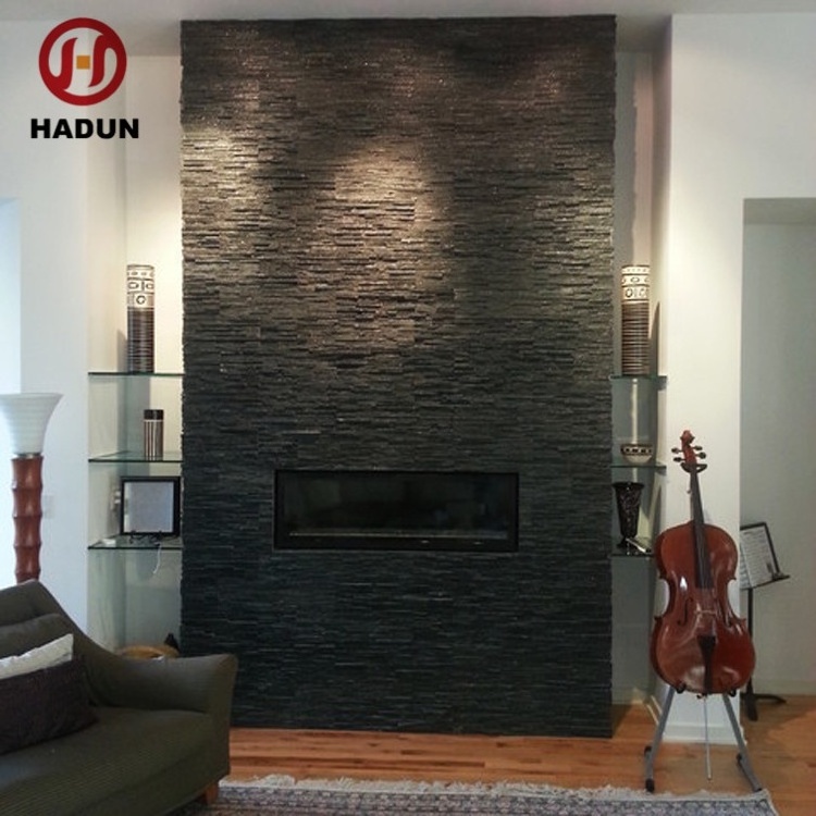 Black Slate Fireplace Surround Stacked Veneer Cultural Stone & Tiles