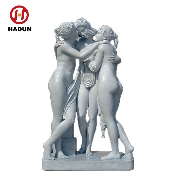 Cheap price outdoor beautiful three graces marble nude woman statue