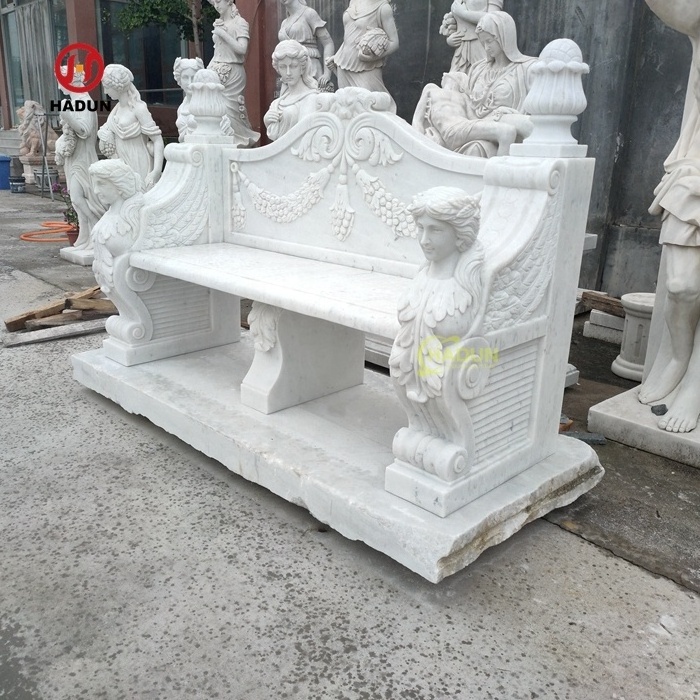 Luxurious Outdoor Garden Hand Carved Natural White Stone Marble Beauty Bench with Back