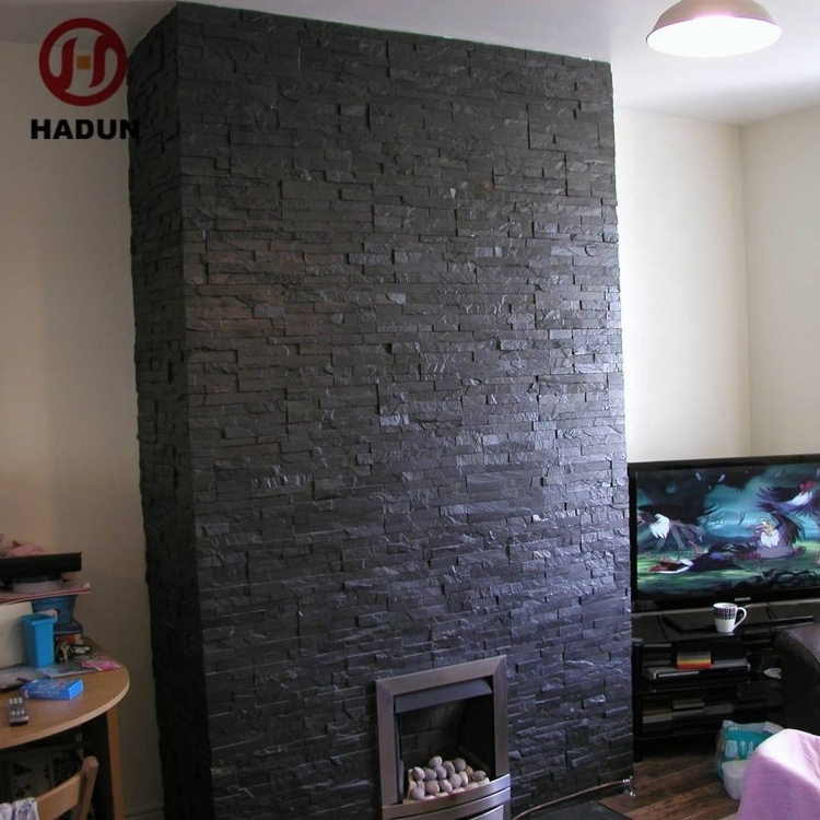 Black Slate Fireplace Surround Stacked Veneer Cultural Stone & Tiles