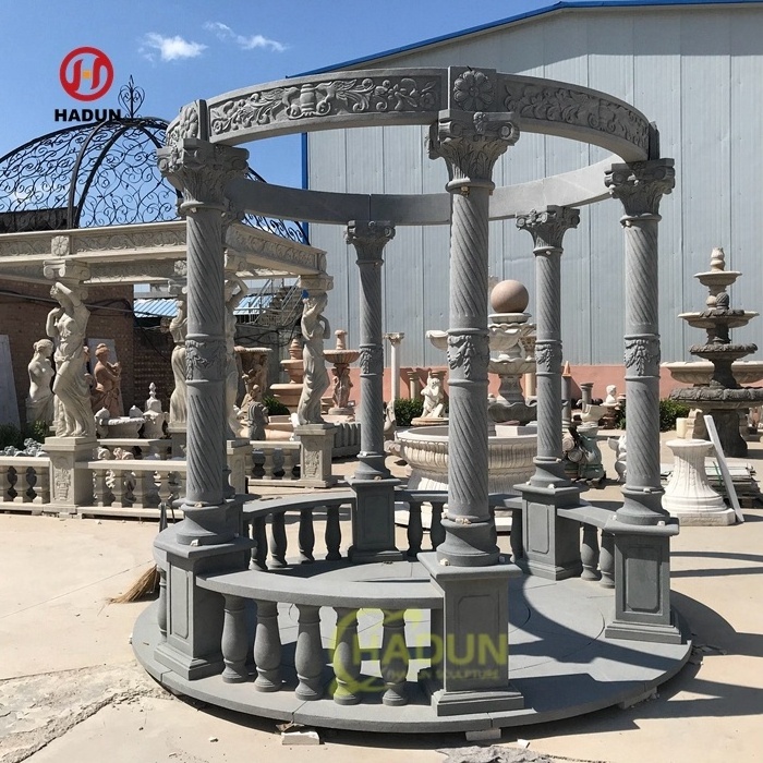 Garden Outdoor Decorative Egyptian Beige Marble Eight Roman Column Stone Gazebo With Iron Top