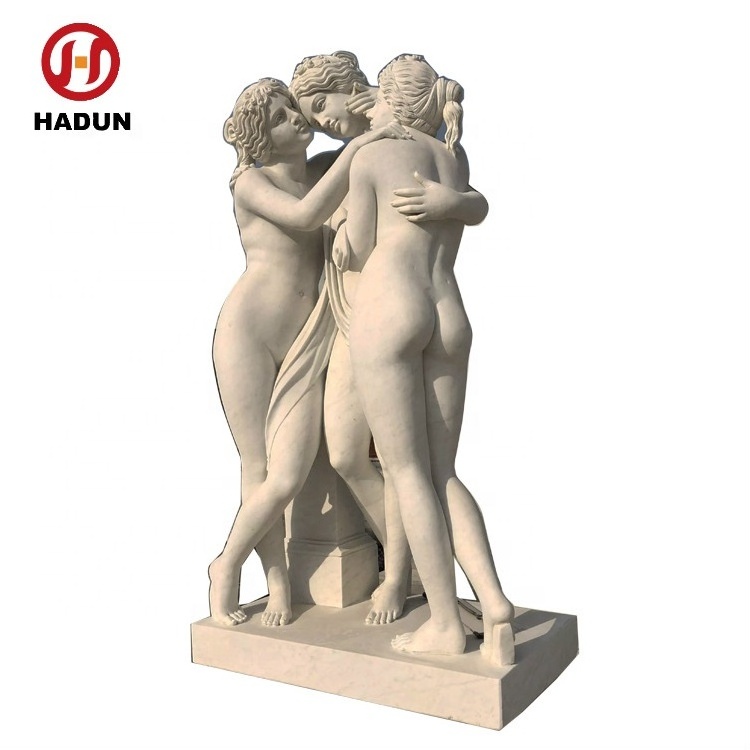 Cheap price outdoor beautiful three graces marble nude woman statue