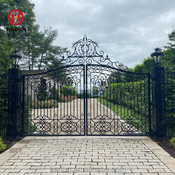 High quality modern simple main double door wrought iron gate driveway design