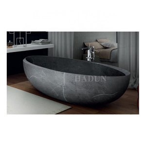 Modern freestanding natural black marble solid stone bathtub with claw feet