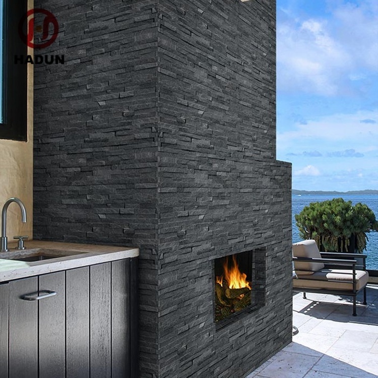 Black Slate Fireplace Surround Stacked Veneer Cultural Stone & Tiles