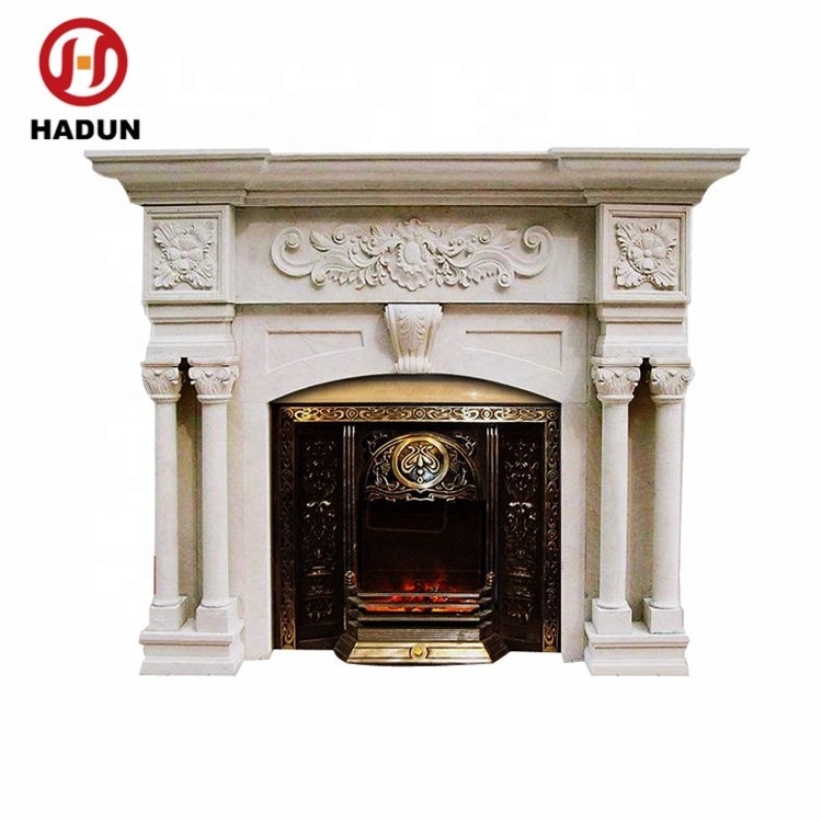 Flower Carved White Marble Stone Fireplace Surround