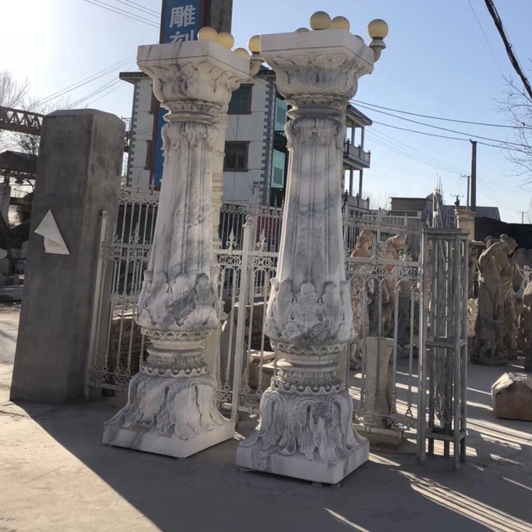 Nice Carving Natural White marble stone gate pillar design