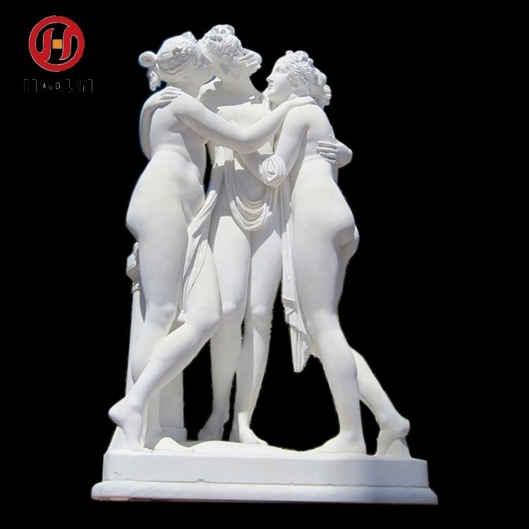 Cheap price outdoor beautiful three graces marble nude woman statue