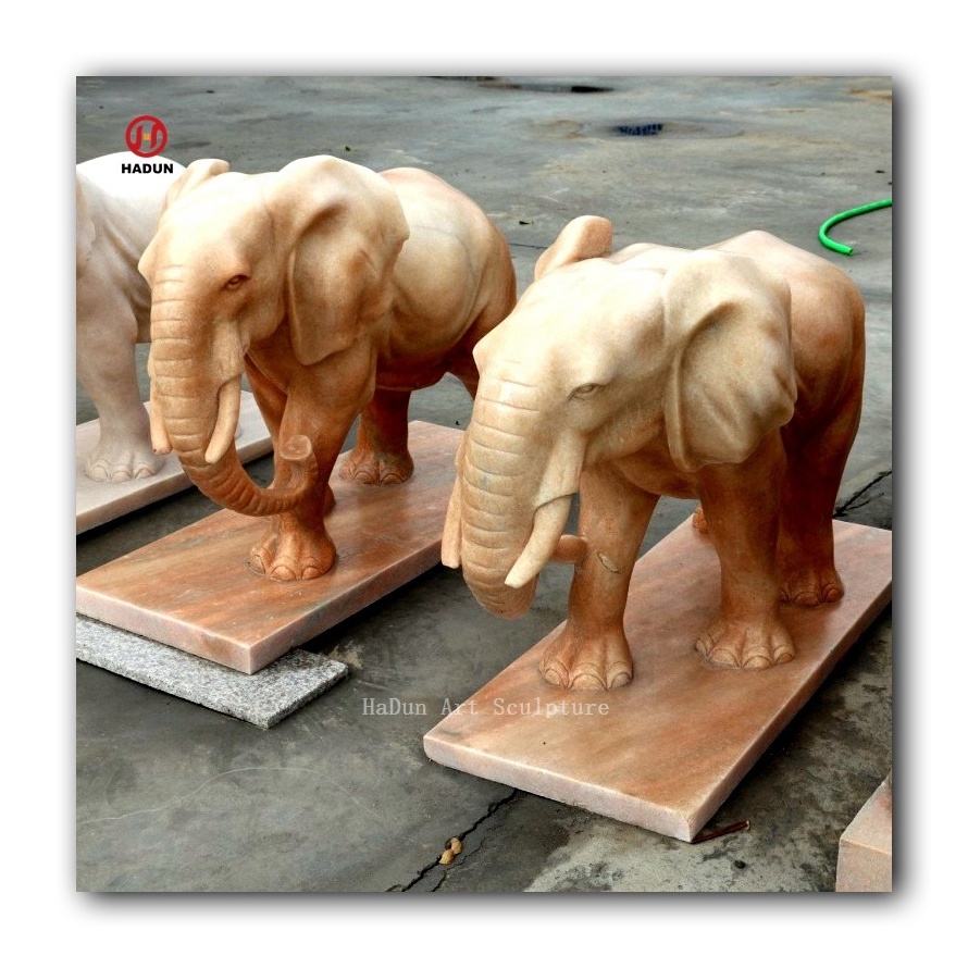 Outdoor Garden Hand Carving Sunset Red Marble Elephant Sculpture